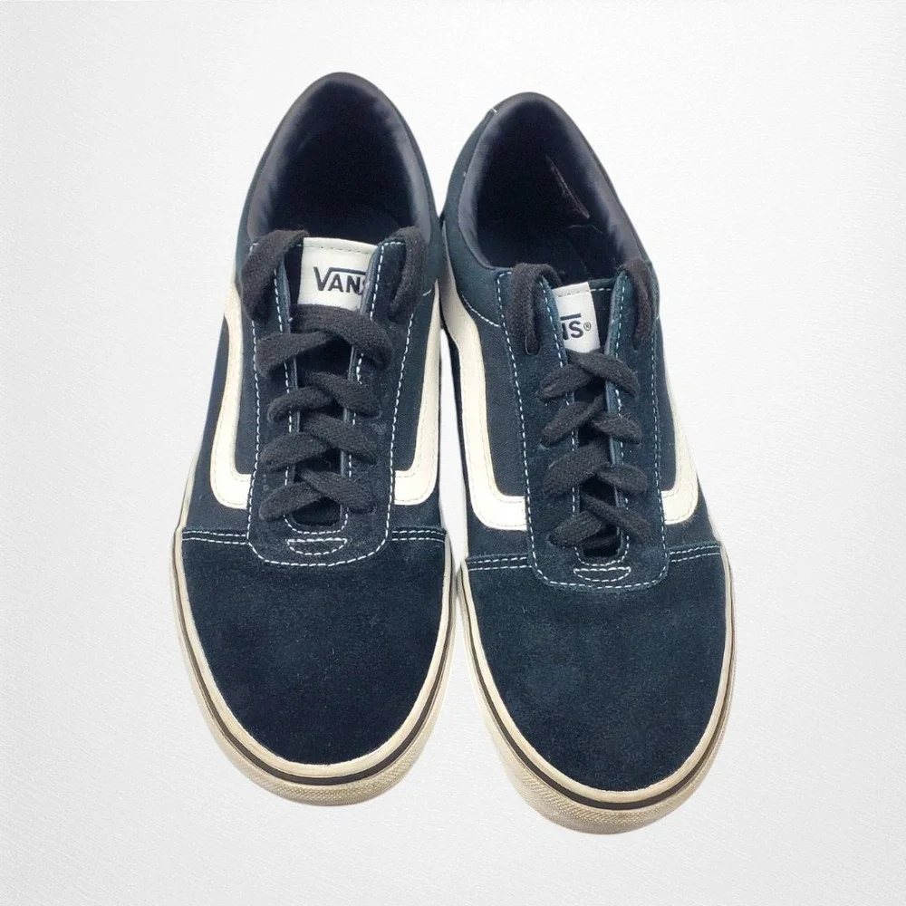 Vans Ward Low Top Sneakers Black White Suede Canvas Skate Shoes Womens 7